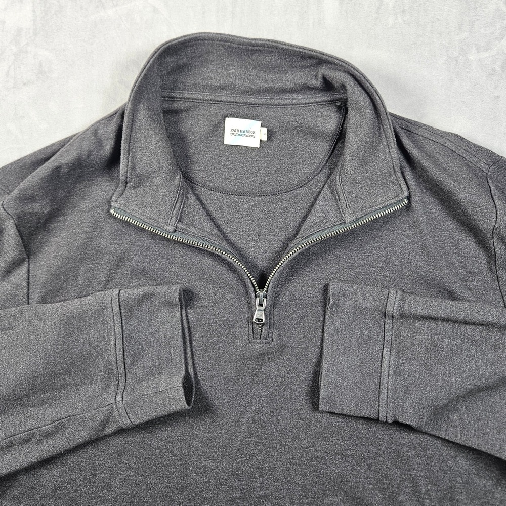 Fair Harbor Sweatshirt Mens XL Gray 1/4 Zip Mock Neck Pullover Cotton Blend Logo